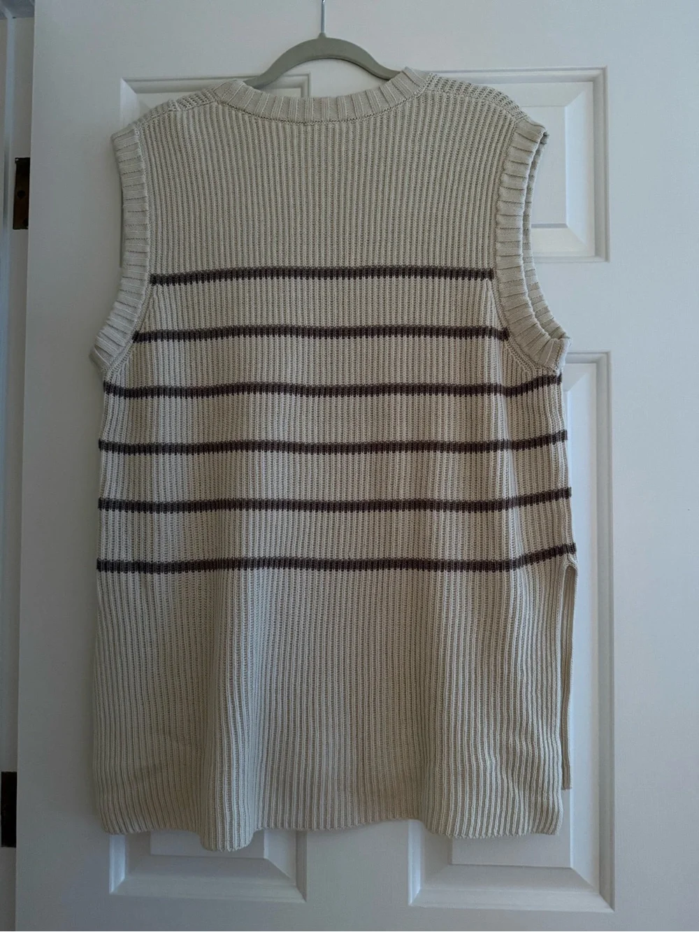 Cream Knit Sleeveless Sweater Tunic Vest with Brown Stripes by Splendid